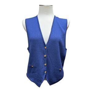 Westbound Vintage Wool Blend Sweater Vest Blue Gold Medium